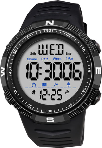 Findtime Mens Digital Sports Watch Dual Time Countdown Waterproof Stopwatch LED Screen Military Wrist Watches for Men